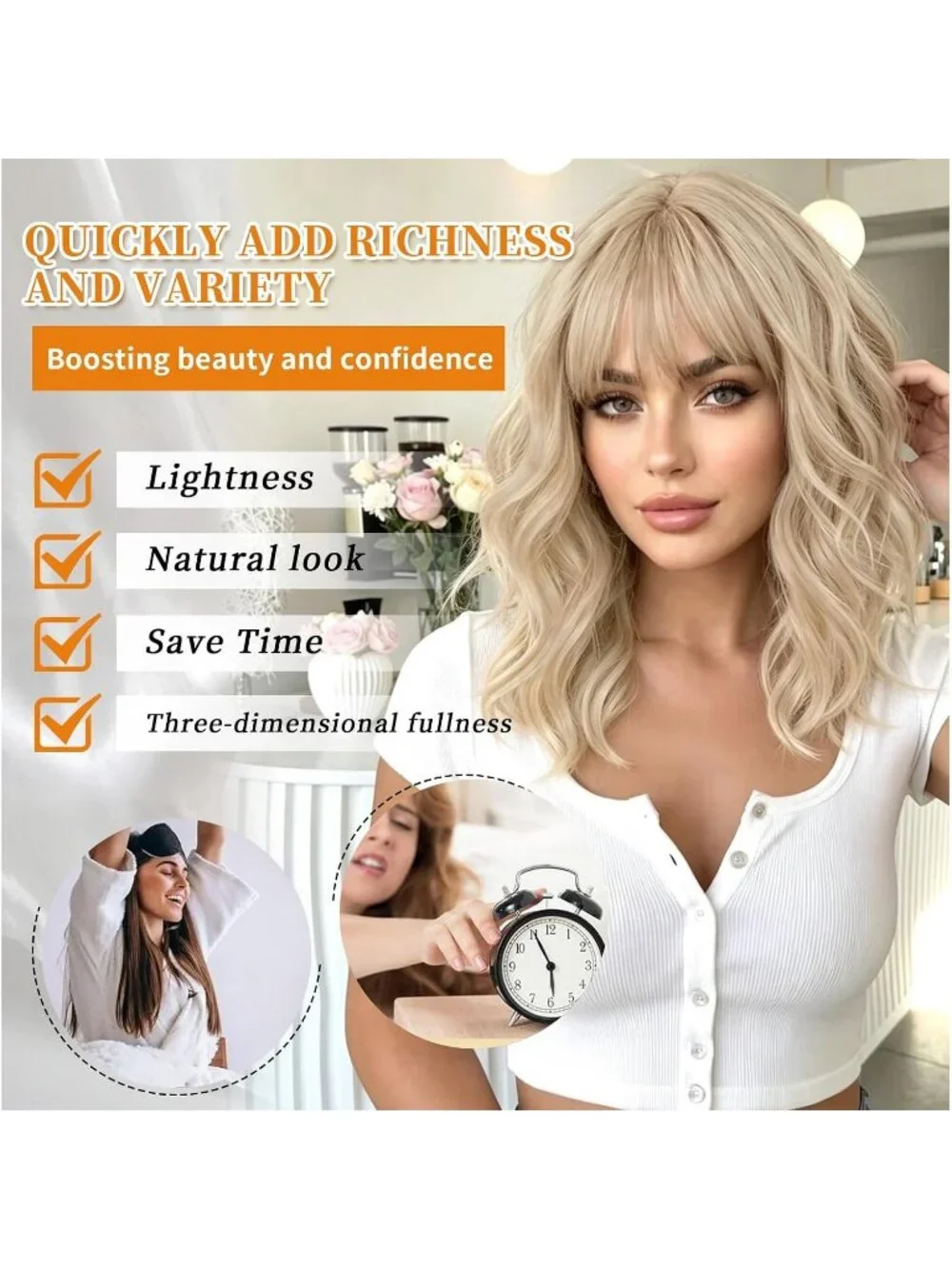 Women Platinum Blonde 14 Inch Heat Resistant Synthetic Fiber Shoulder Length Wig
